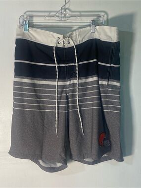 NFL Cleveland Browns Board Shorts Swim Trunks Gray Black Striped XL Mesh Lined